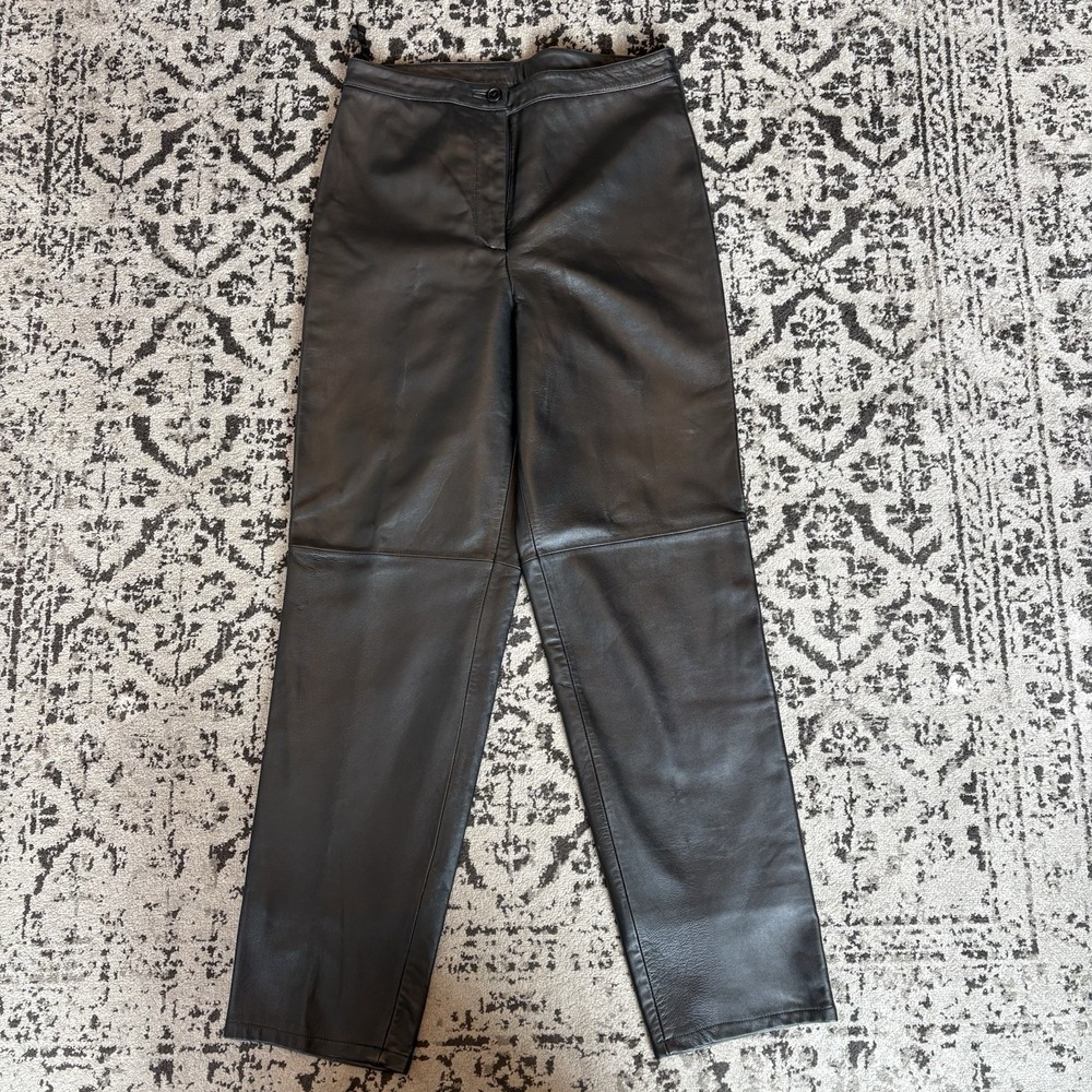 Hillard & Hanson Women SZ 8 Black Lambskin Leather Pants Vtg 90s Y2K Zipper